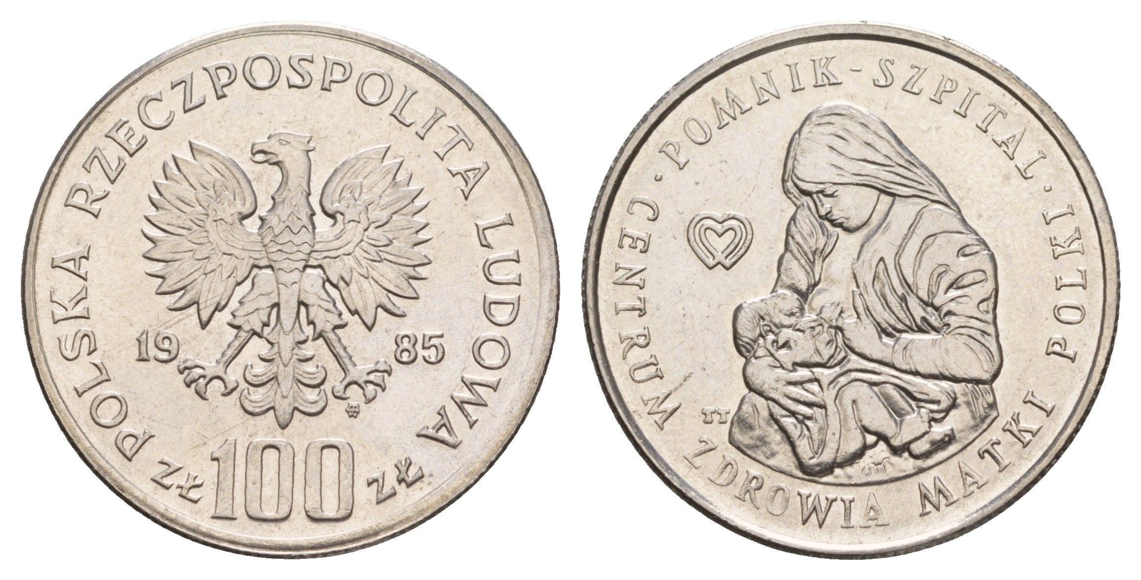 Польша 100 злотых 1985 Центр здоровья матери Y 157 сталь плакированная никелем UNC 4654-1022