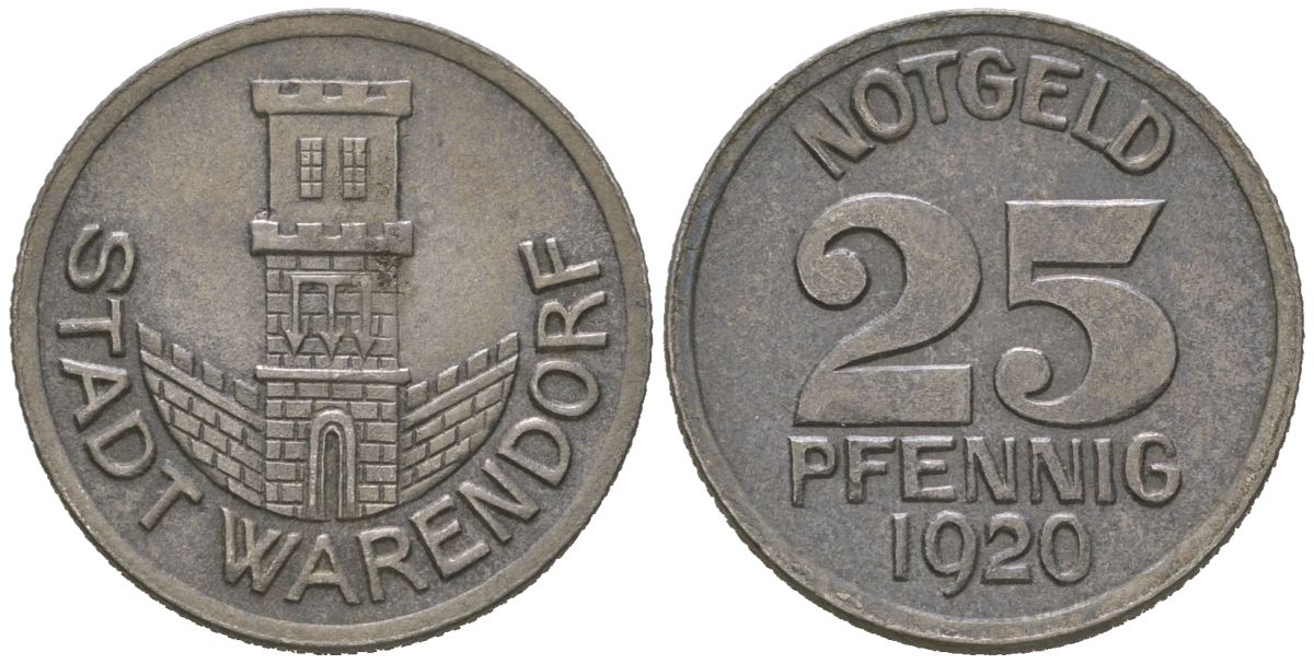 Варендорф (Пруссия, Вестфалия) 25 пфеннигов 1920 Funck 575.5, Men18 32804.5 железо 4364-3713