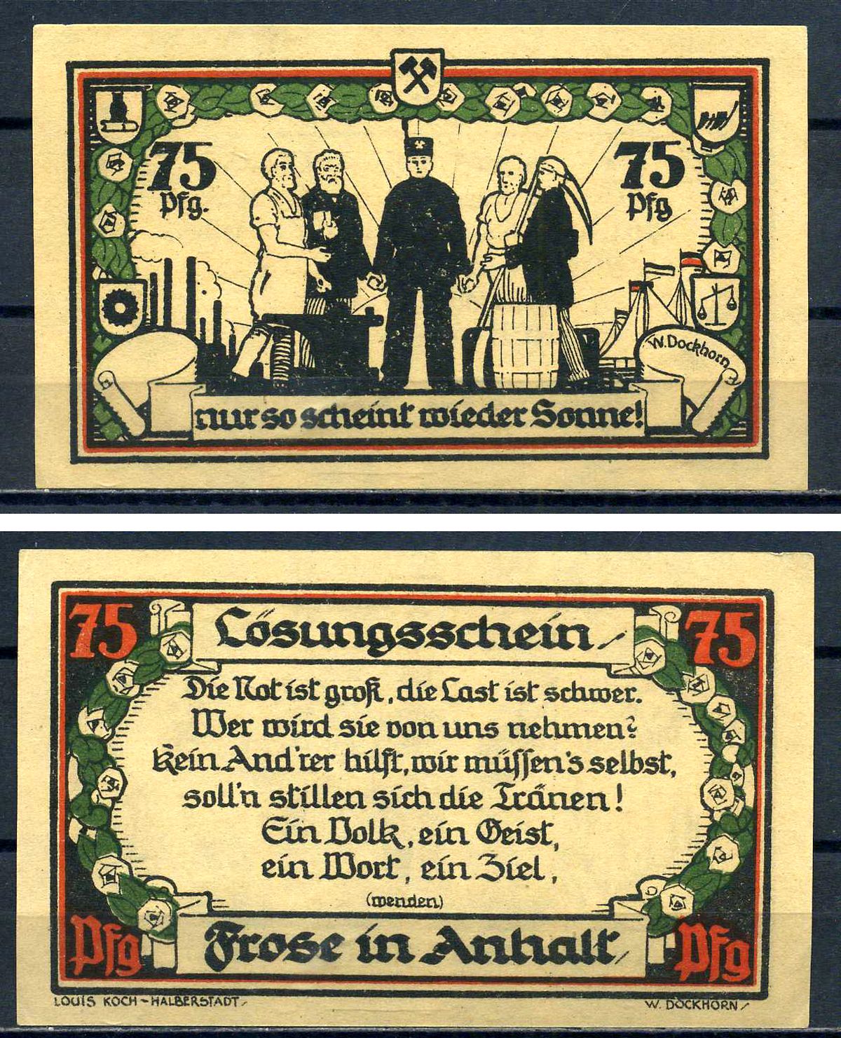 Фрозе (Анхальт) 75 пфеннигов ND (1921) бумага UNC (пресс) 7556-19-4-2