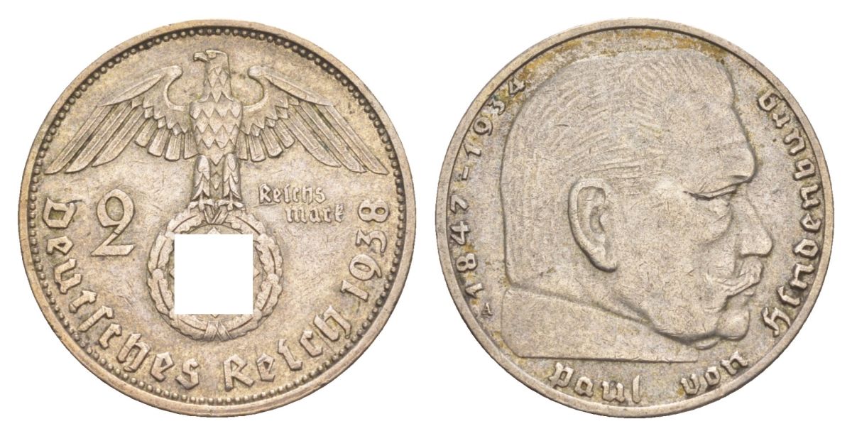 Германия 2 рейхсмарки 1938 A KM 93 серебро 4593-331
