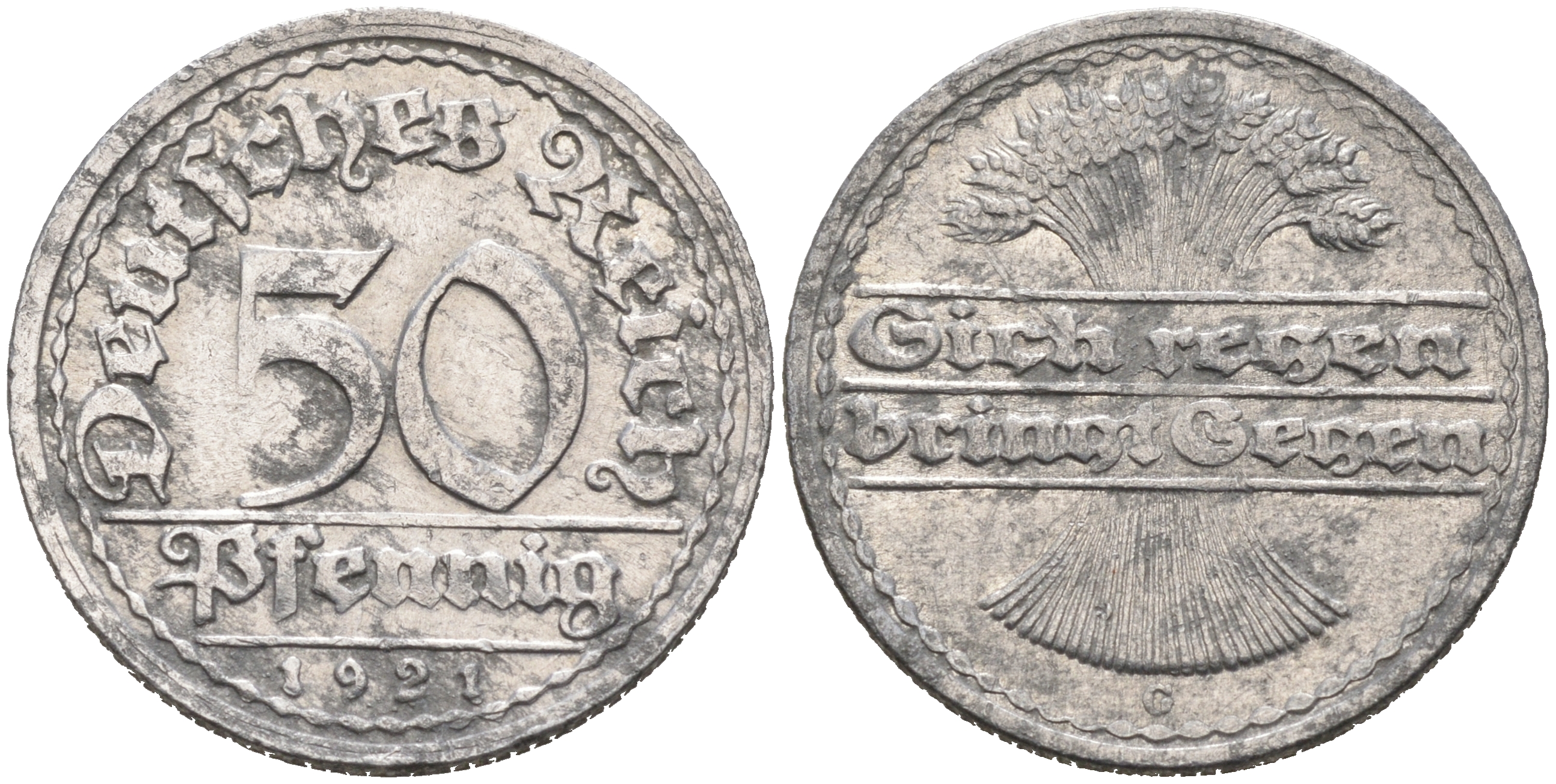 ГЕРМАНИЯ 50 ПФЕННИГОВ 1921 G KM 27, J. 301 алюминий 4566-535