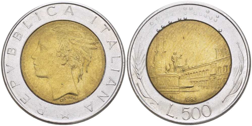 Италия 500 лир 1982 R, Квиринальский дворец в Риме KM 111 биметалл 217-1131