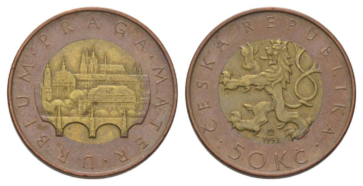 Чехия 50 крон 1993 HM, Прага, Карлов мост KM 1 биметалл 4622-425