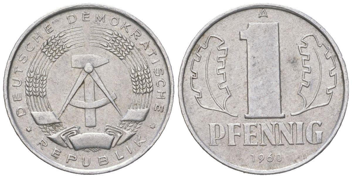 ГДР 1 пфенниг 1960 A KM 8.1 алюминий 206-758