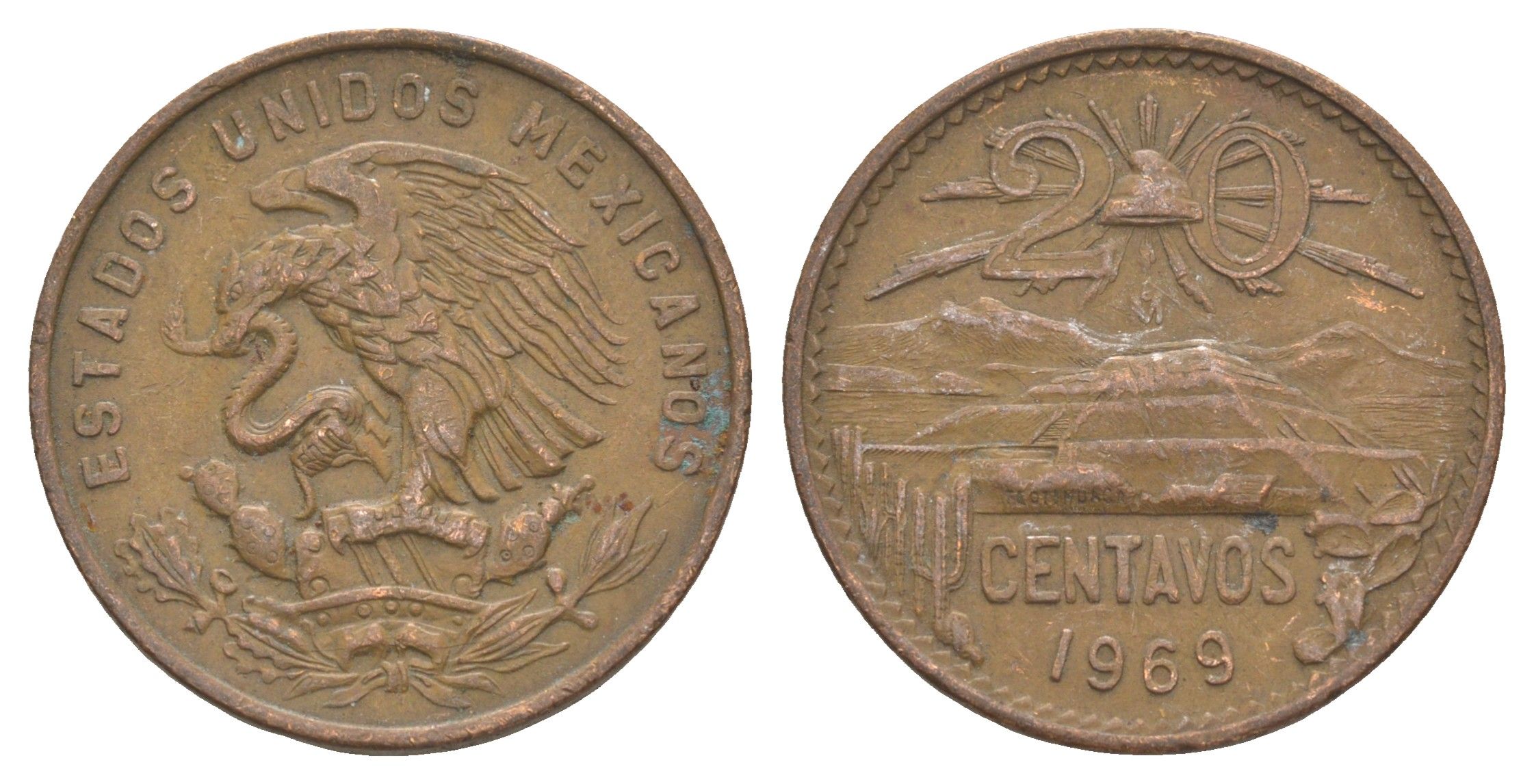 Мексика 20 сентаво 1969 KM 440 бронза 4166-627