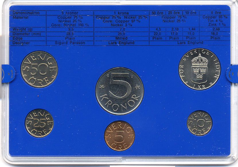 Швеция набор монетного двора из 6 монет 1980 в пластике, Карл XVI Густав (1973- ) KM MS15 UNC 4-3-6-134