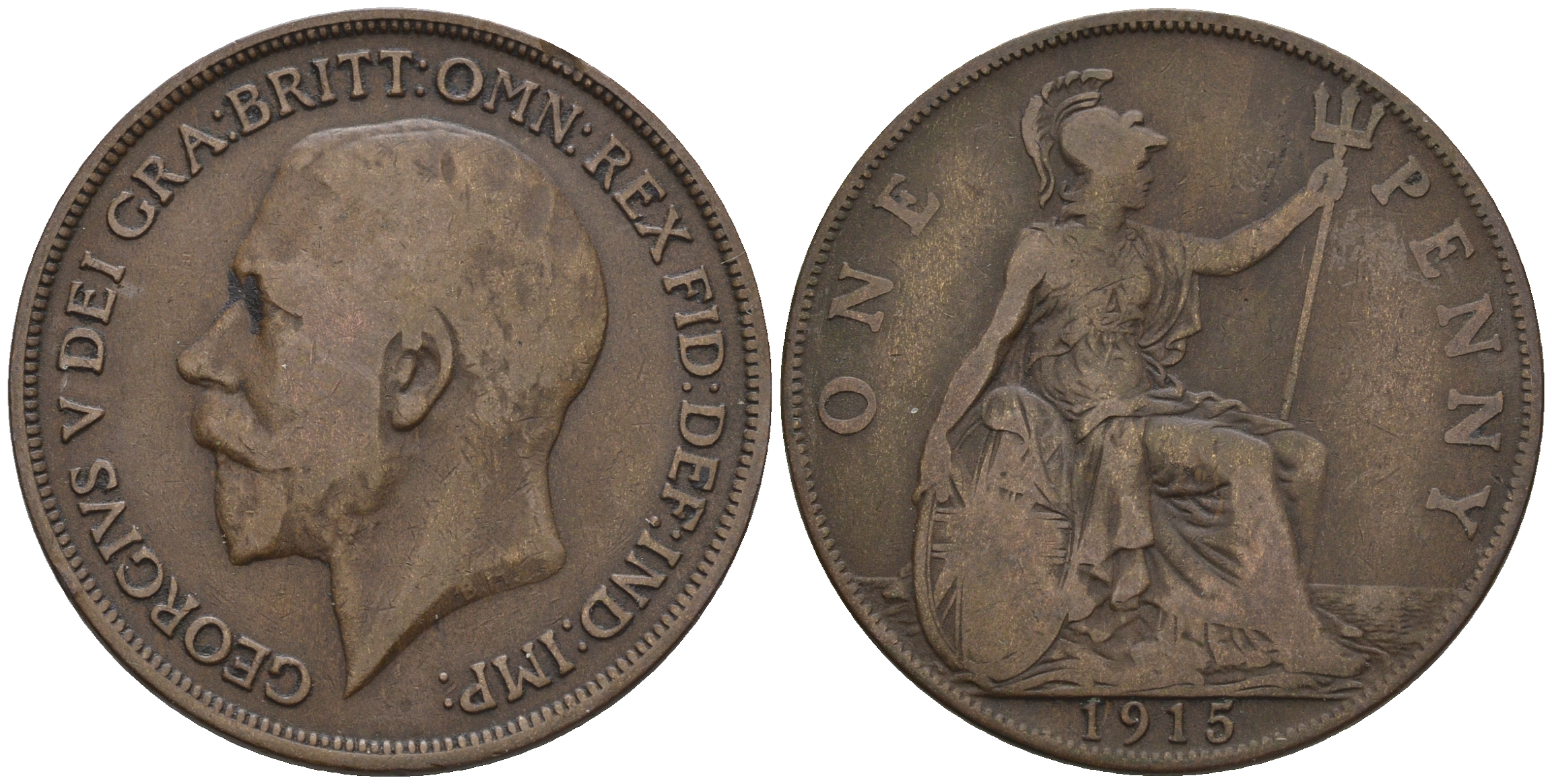 Великобритания 1 пенни 1915 Георг V (1910-1936) KM 810, Spink 4051 бронза 4607-1212