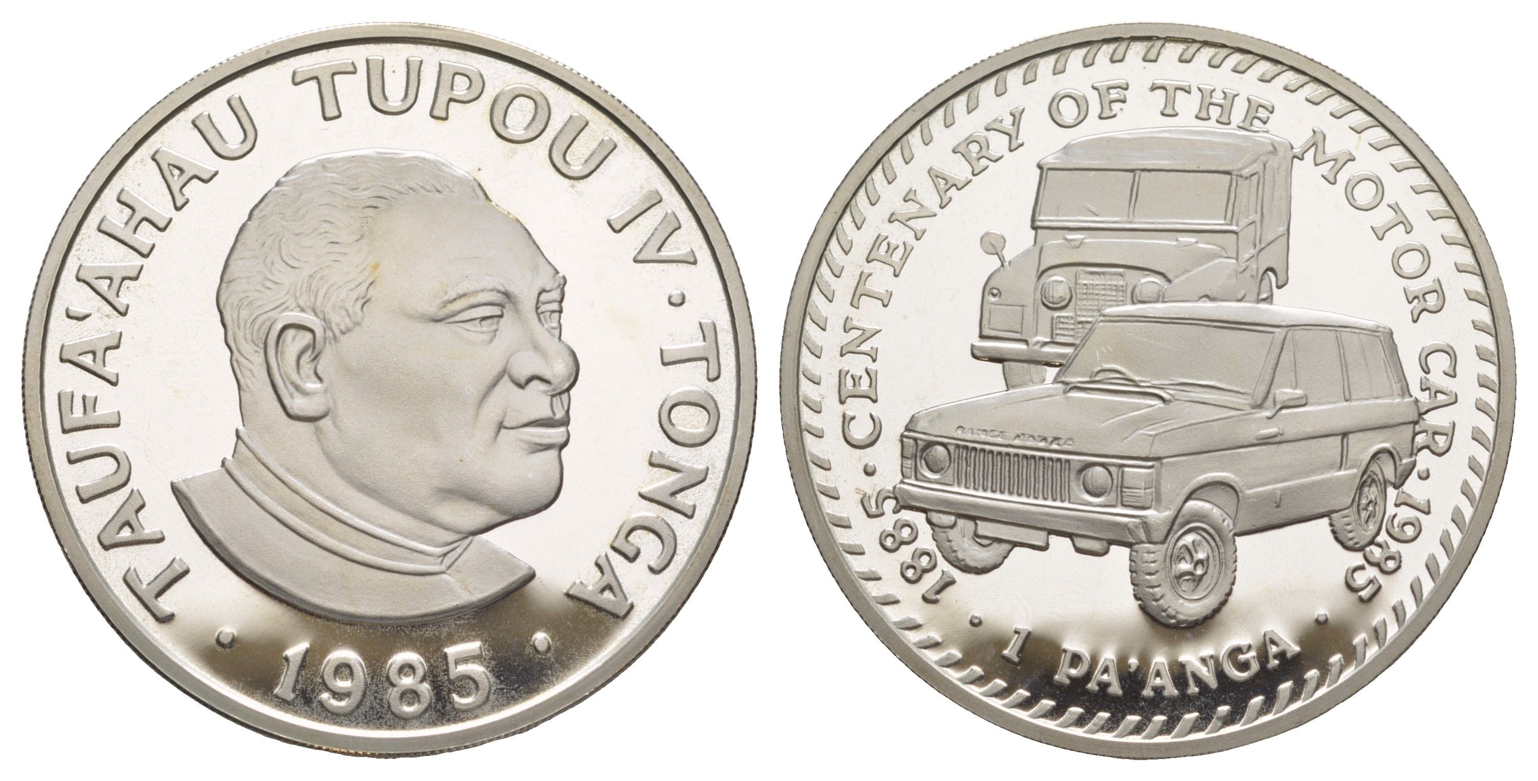 Тонга 1 паанга 1985 100 лет автоиндустрии, Range Rover и Land Rover KM 87a серебро PROOF 1091-8-32