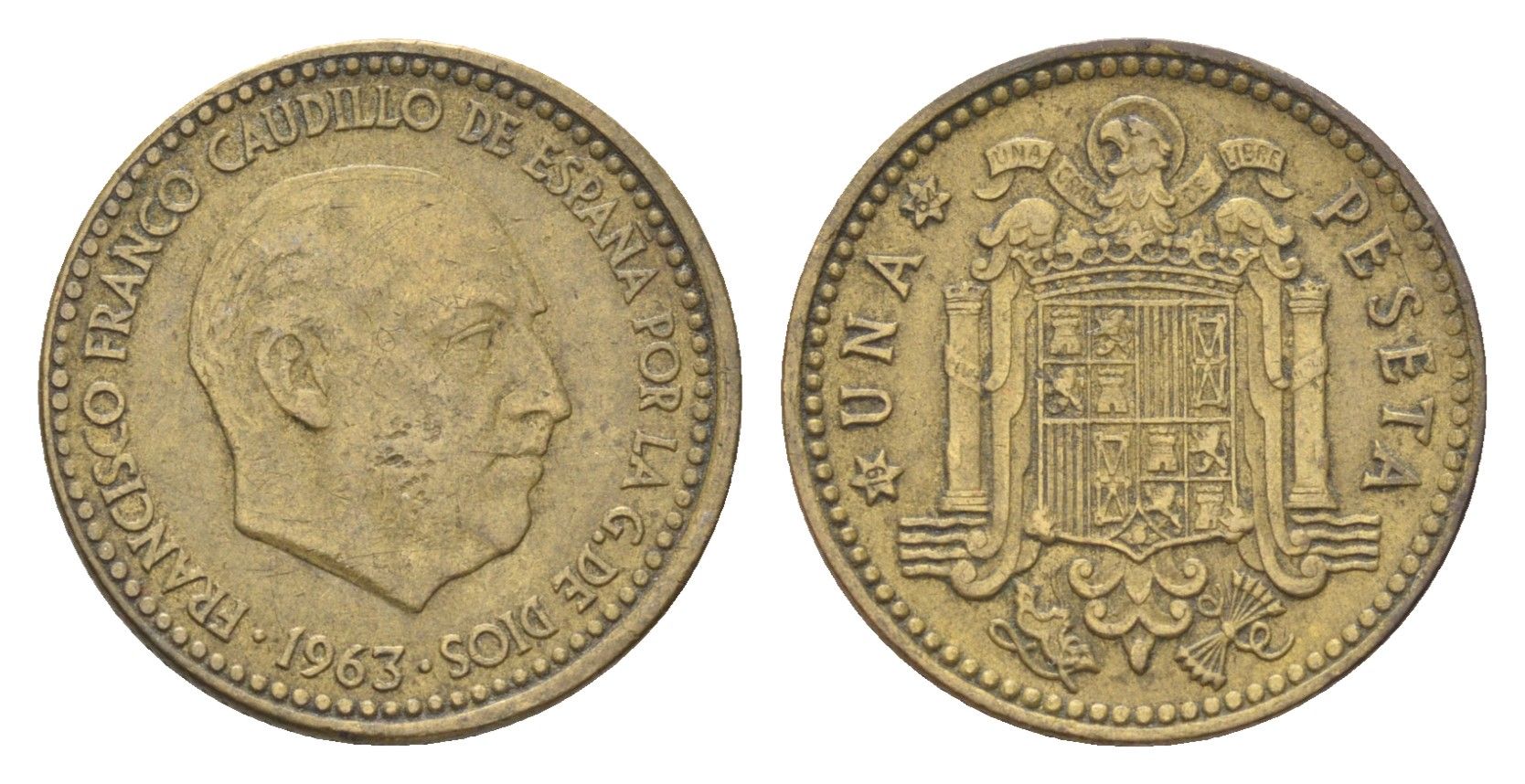 Испания 1 песета 1963 (64) Франциско Франко (1939-1975) KM 775 алюминиевая бронза 4705-1047