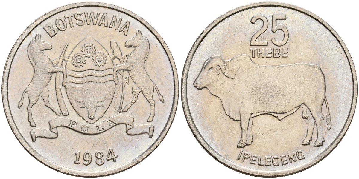 Ботсвана 25 тхебе 1984 KM 6 медно-никель UNC 3856-1037