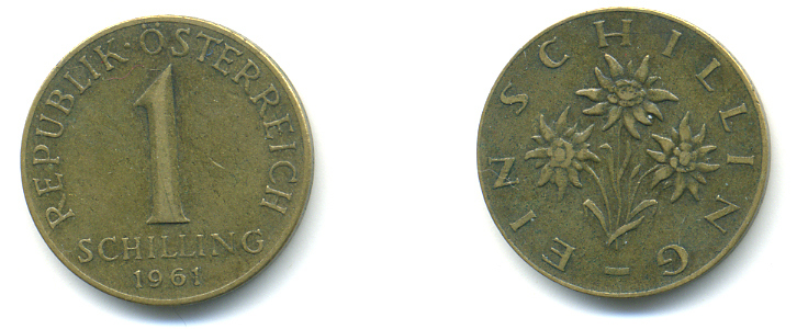 Австрия 1 шиллинг 1961 KM 2886 алюминиевая бронза 86-734