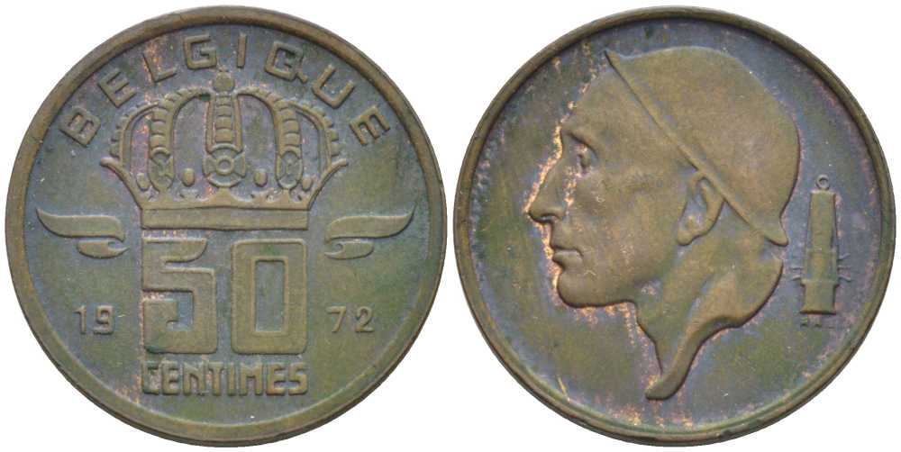 БЕЛЬГИЯ 50 САНТИМОВ 1972 BELGIQUE, БОДУЭН I (1951-1993) KM 148.1 бронза 116-1022