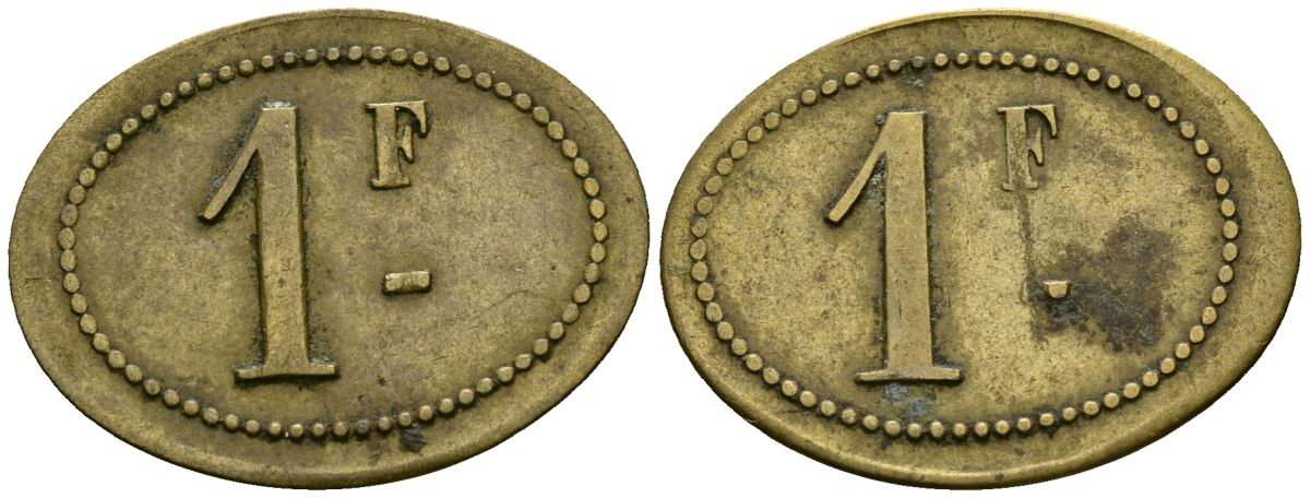 Франция 1 франк XIX-XX век ресторанный жетон, малый размер латунь 4166-626