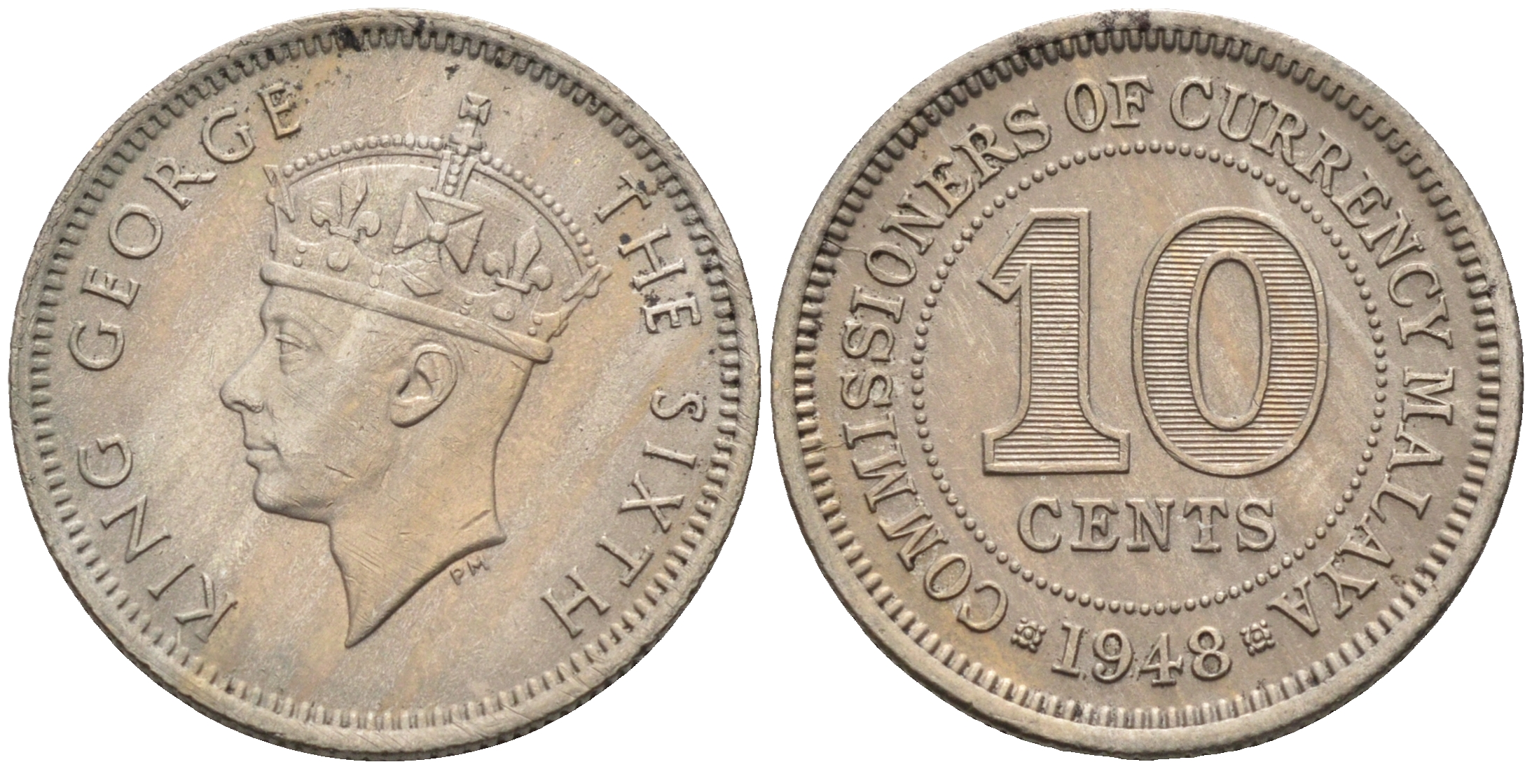 Британская Малайя 10 центов 1948 Георг VI (1937-1952) KM 8 медно-никель 4588-1023