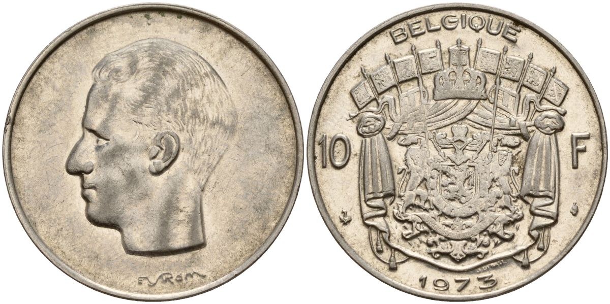 Бельгия 10 франков 1973 Belgique, Бодуэн I (1951-1993) KM 155.1 никель 4150-822
