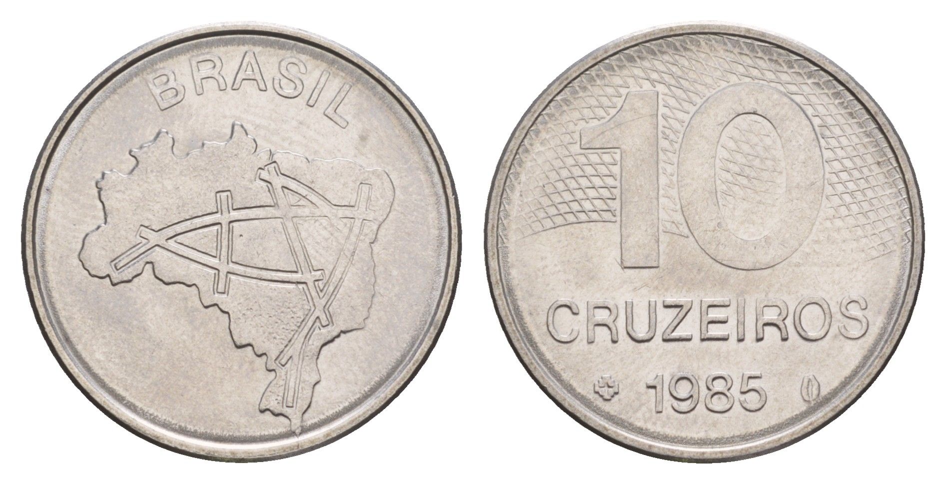 Бразилия 10 крузейро 1985 KM 592.2 нержавеющая сталь 4657-111