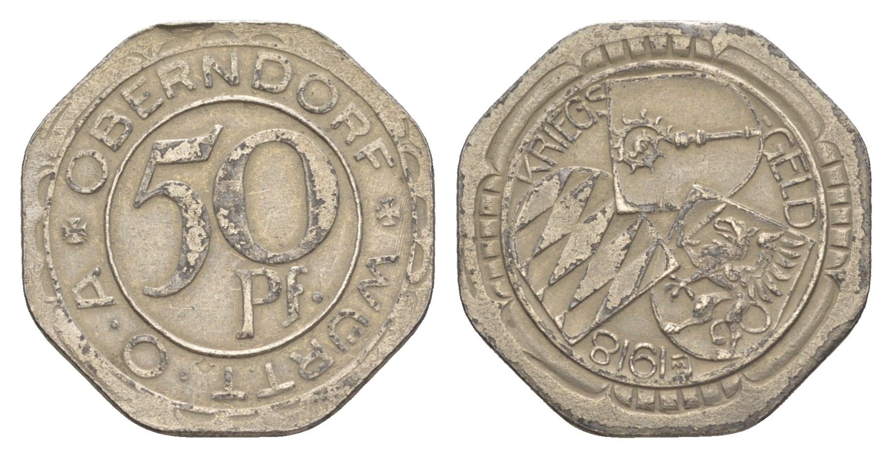 Оберндорф 50 пфеннигов 1918 Funck 392.3A, Men05 19547.7, Men18 24506.7 железо 4636-1058
