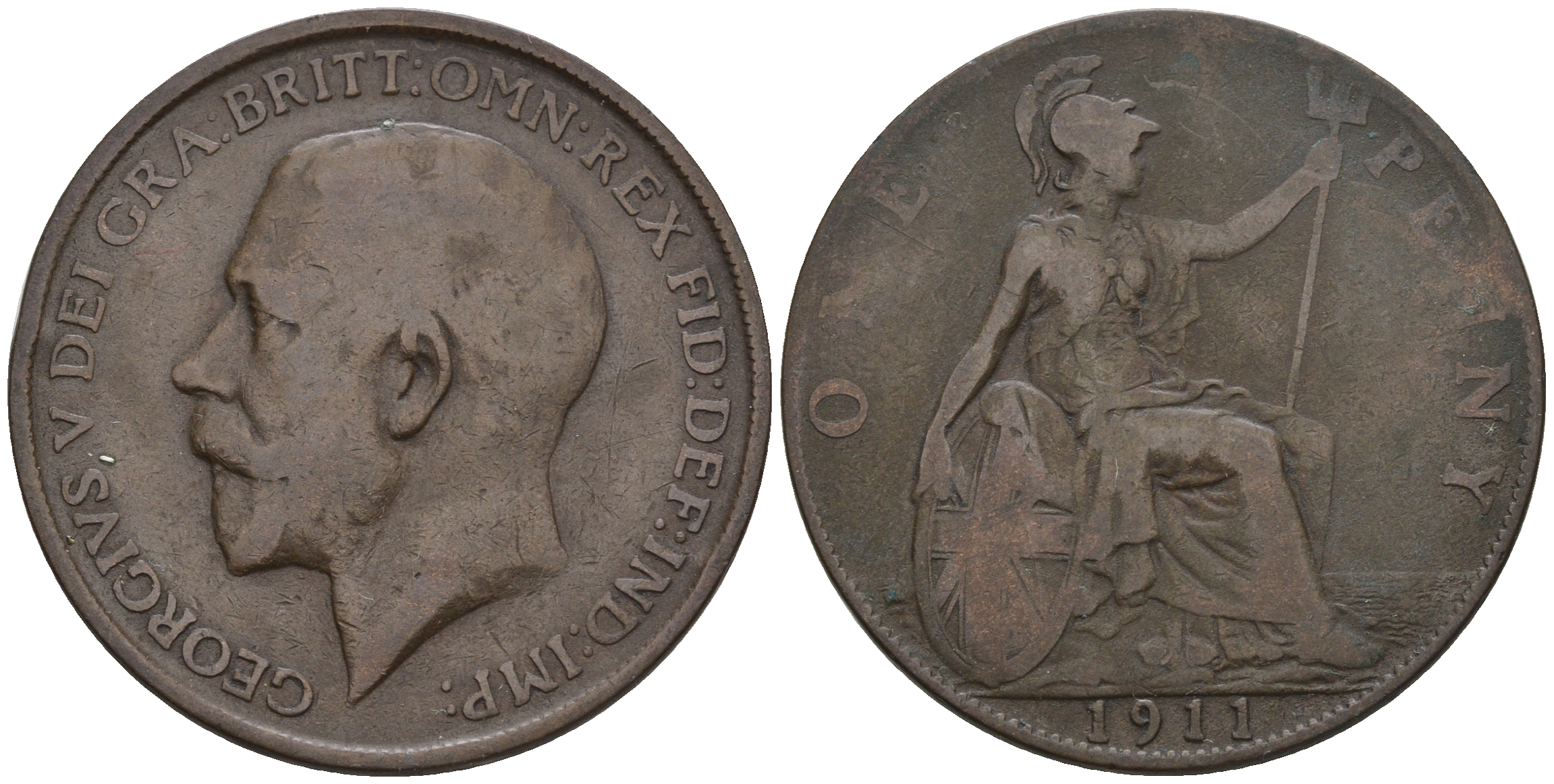 Великобритания 1 пенни 1911 Георг V (1910-1936) KM 810, Spink 4051 бронза 4607-1145