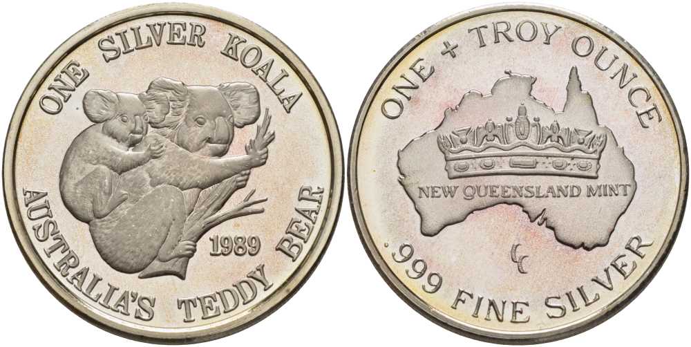 Австралия 1 ТРОЙСКАЯ УНЦИЯ 1989 ОДНА СЕРЕБРЯНАЯ КОАЛА, ТРОЙСКАЯ УНЦИЯ, МОНЕТНЫЙ ДВОР НОВОГО КВИНСЛЕНДА серебро PROOF 00-00