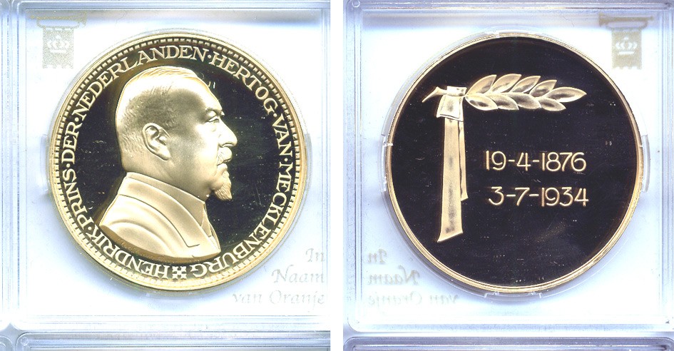 НИДЕРЛАНДЫ МЕДАЛЬ ND ПРИНЦ НИДЕРЛАНДОВ ХЕНРИК МЕКЛЕНБУРГСКИЙ (1876-1934) бронза, позолота PROOF 5-3-1-74