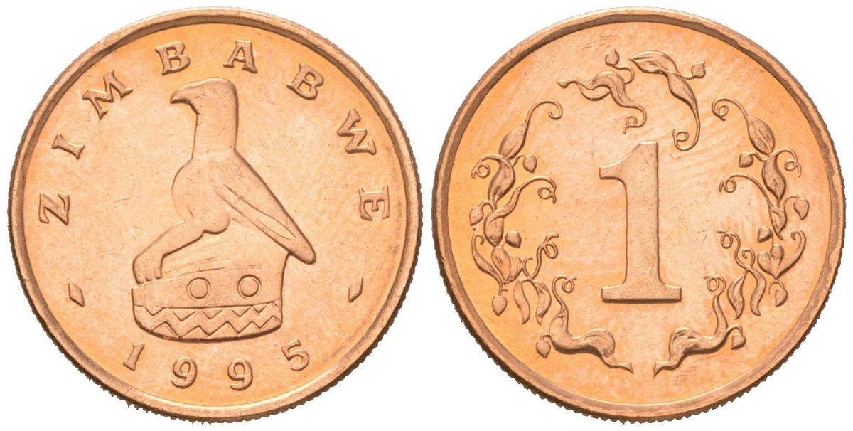 Зимбабве 1 цент 1995 птица-идол KM 1a сталь плакированная бронзой UNC 4615-1142