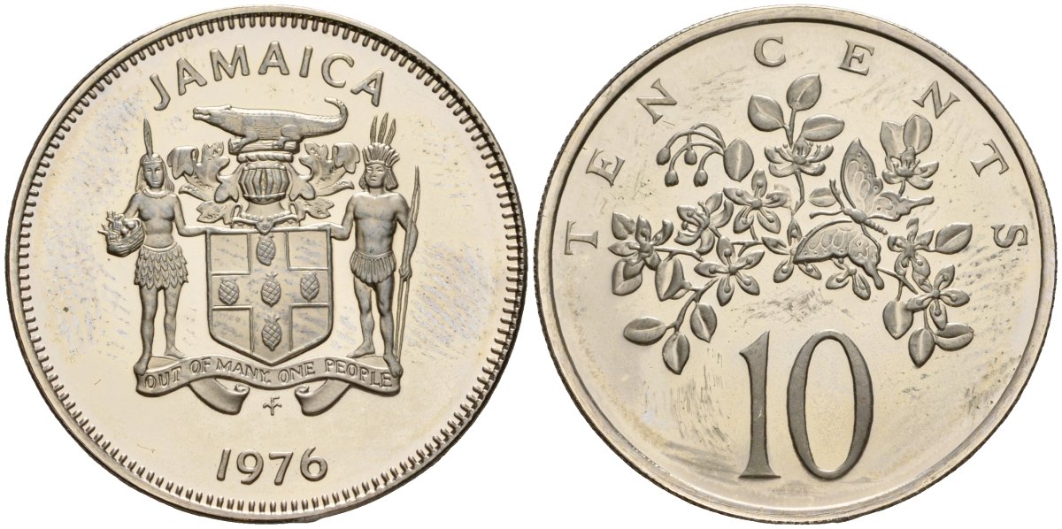 Ямайка 10 центов 1976 FM, Елизавета II (1953-) KM 54 медно-никель PROOF 3711-1832