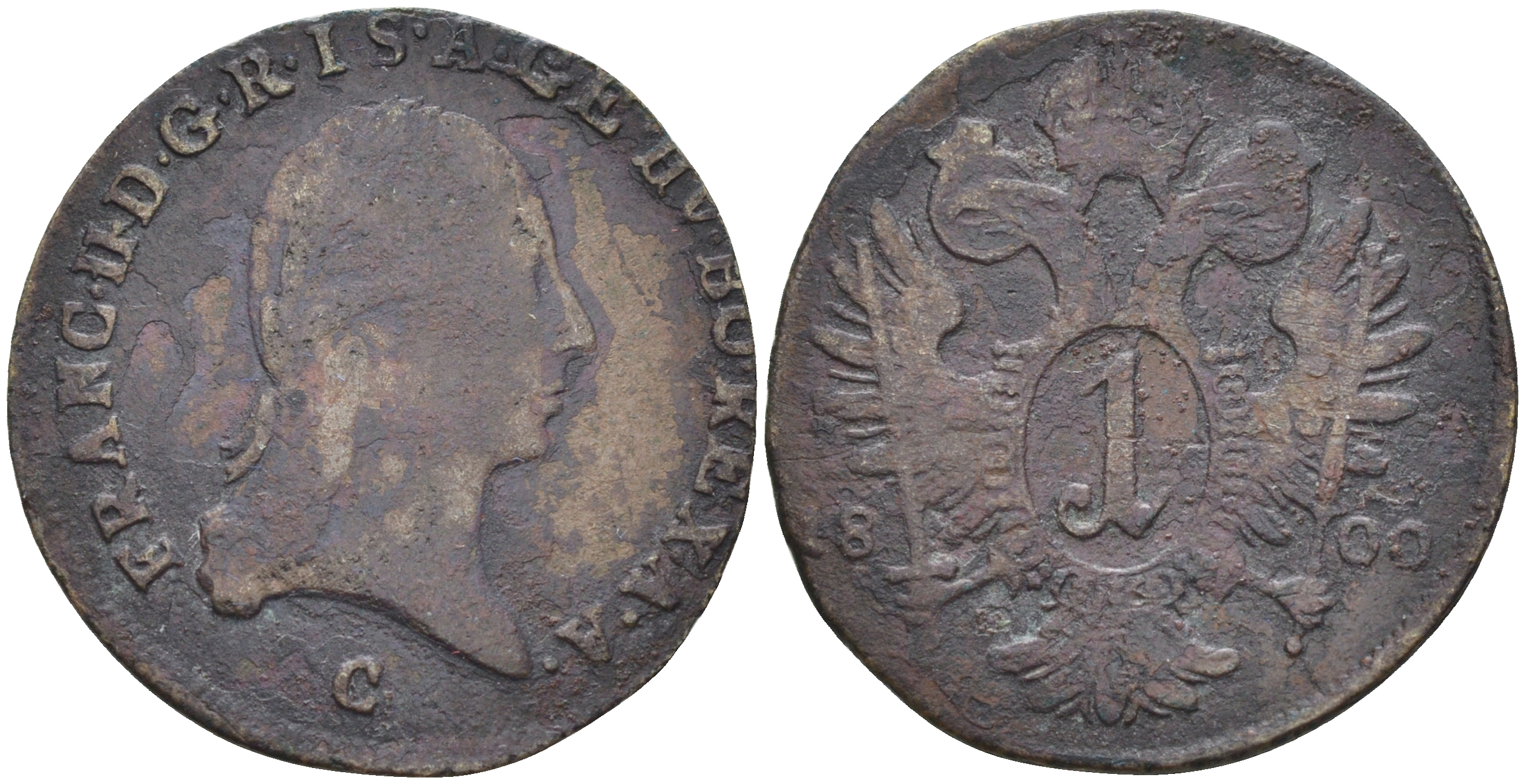 Австрия 1 крейцер 1800 С, Франц II (Франц Иосиф Карл) (1792-1806) KM 2111 медь 63-1027