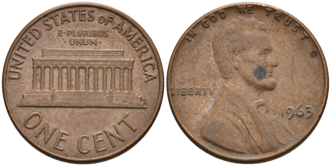 США 1 цент 1963 Линкольн KM 201 медь цинк 4564-419