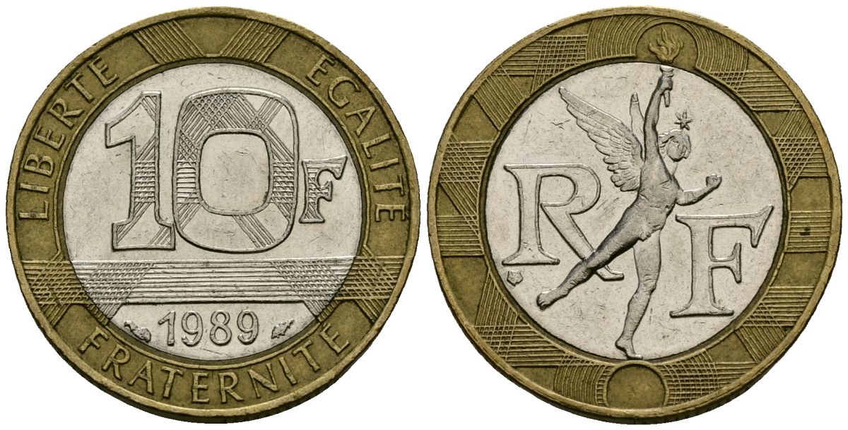 Франция 10 франков 1988 тип Гений Бастилии KM 964.1, Le Frank 375.2 биметалл 4135-533