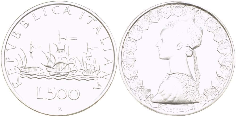 Италия 500 лир 1998 R, корабли Колумба KM 98 серебро UNC 00-00