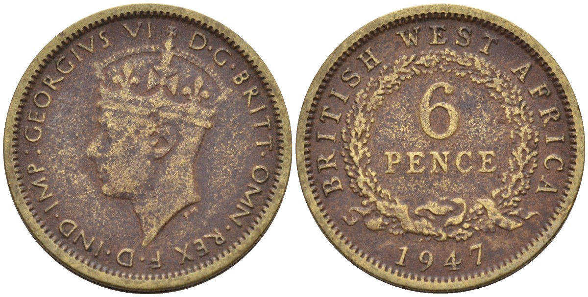 Британская Западная Африка 6 пенсов 1947 Георг VI (1936-1952) KM 22 никель-латунь 4588-716