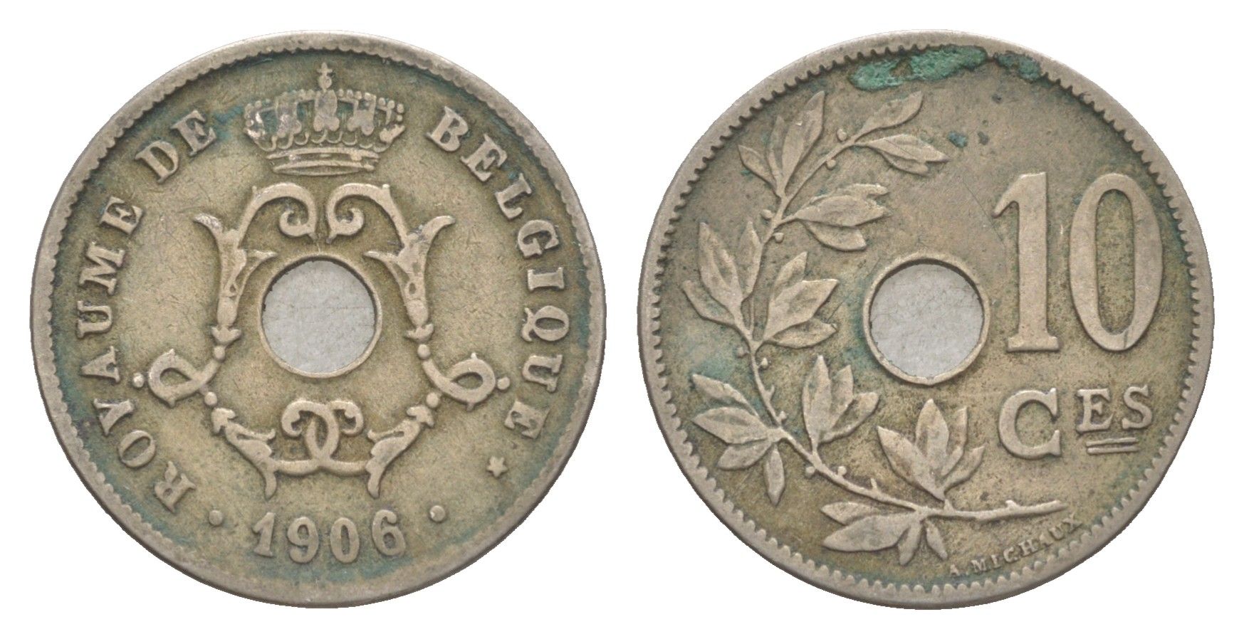 Бельгия 10 сантимов 1906 Belgique, Леопольд I (1865-1909) KM 52 медно-никель 4615-1029