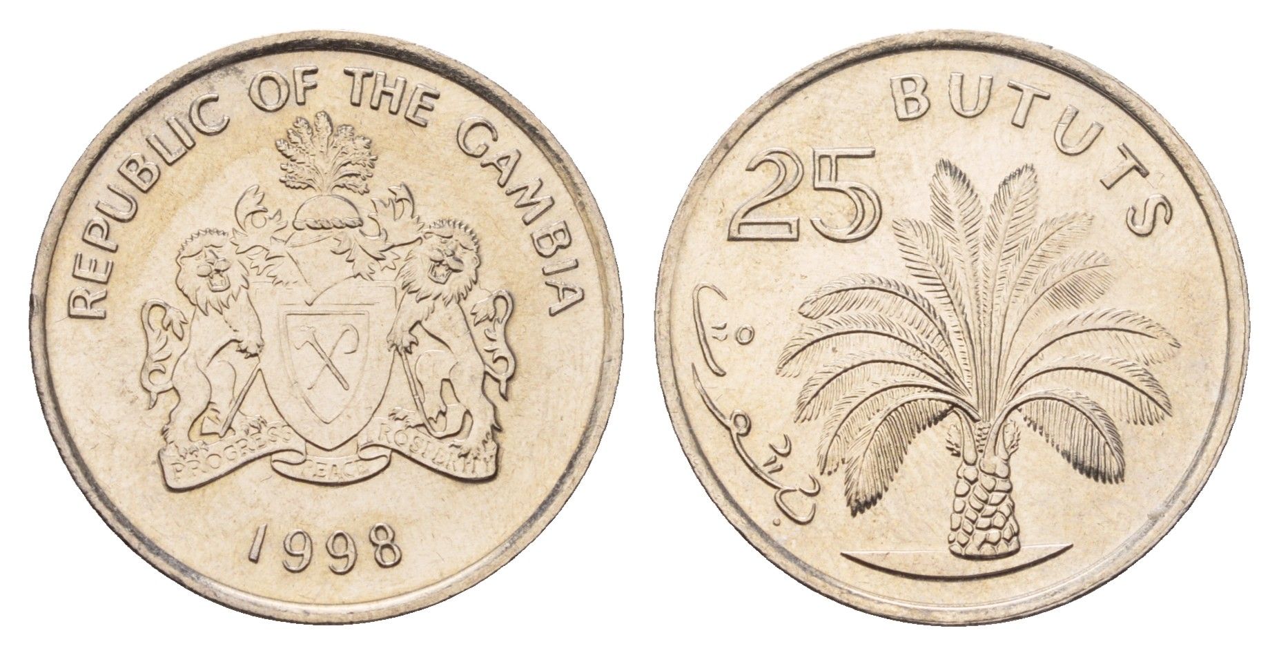Гамбия 25 бутутов 1998 год-тип KM 57 медно-никель UNC 4666-1137