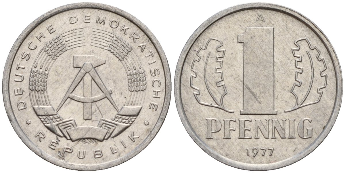 ГДР 1 пфенниг 1977 A KM 8.2 алюминий 116-928