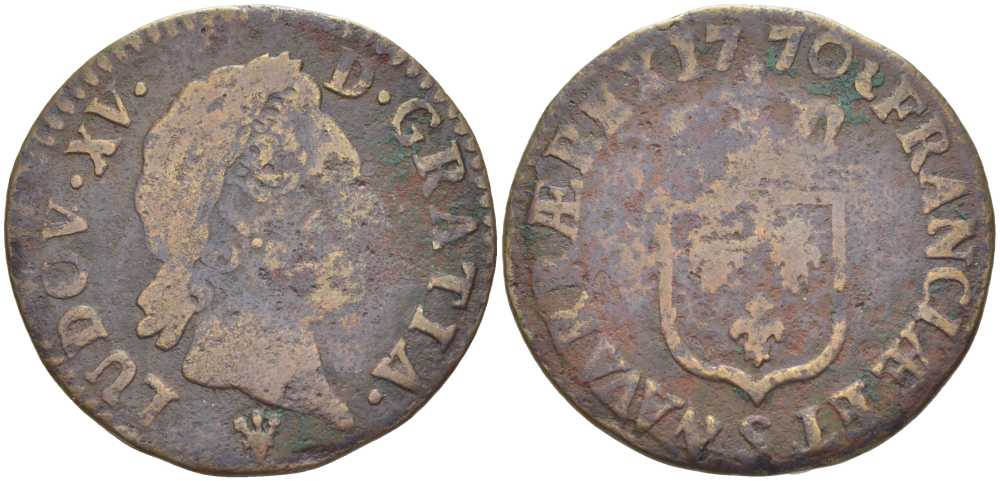 ФРАНЦИЯ 1 СУ 1770 ЛЮДОВИК XV (1715-1774) KM 545 (С10.3) медь 210-113