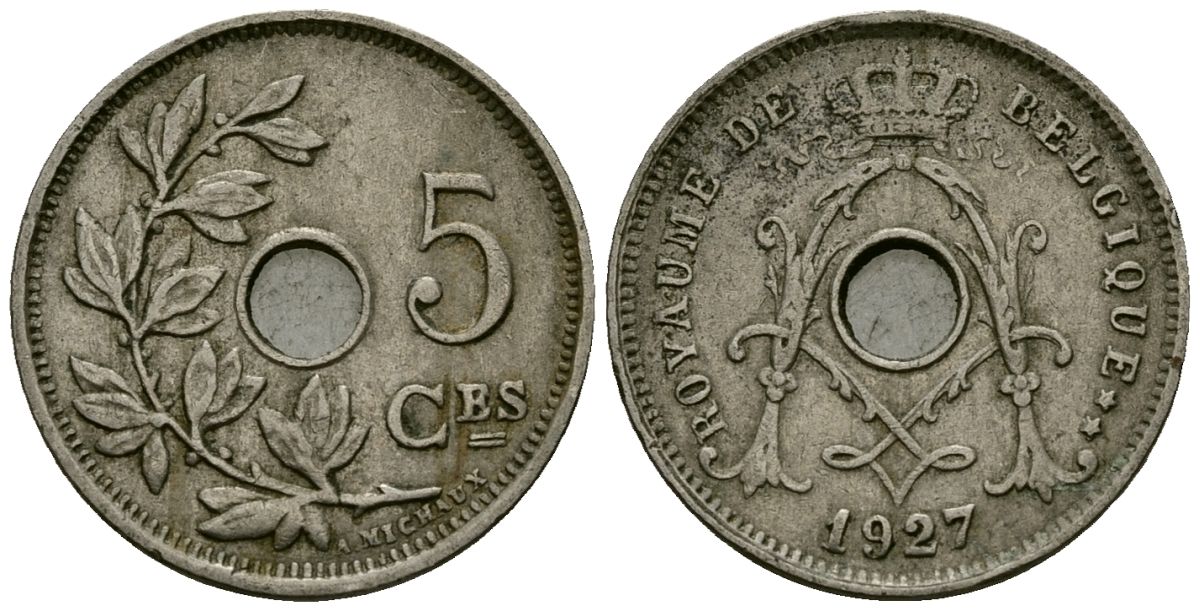 Бельгия 5 сантимов 1927 Belgique KM 66 медно-никель 4173-558