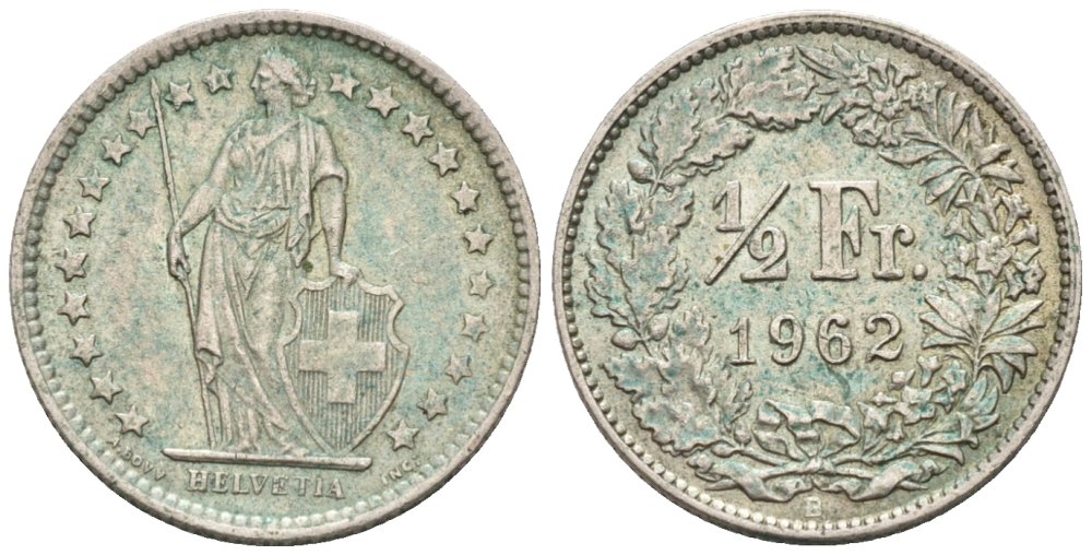 Швейцария 1/2 франка 1962 В KM 23 серебро 4576-934