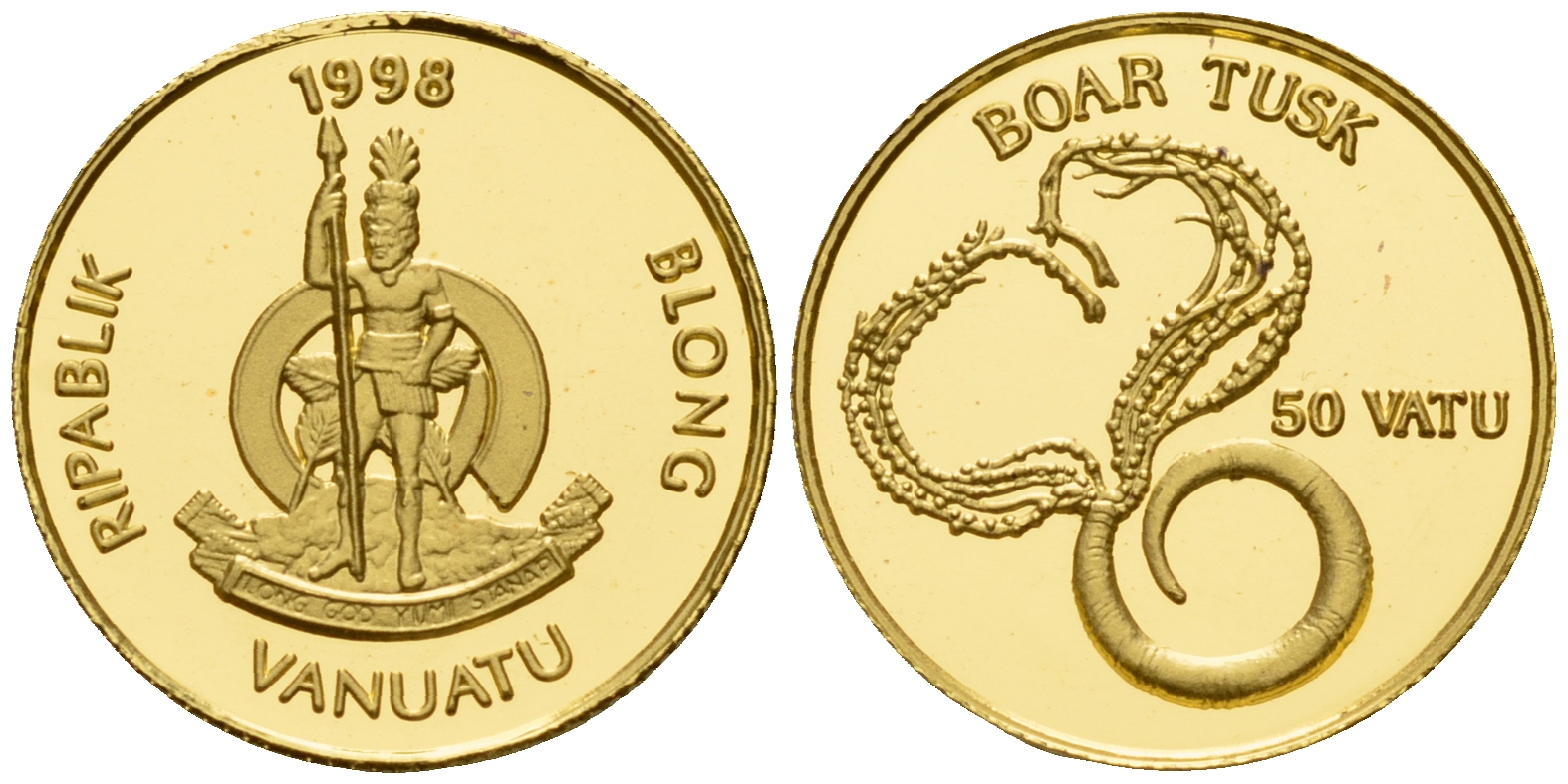 Вануату 50 вату 1998 бивень кабана KM 32 золото PROOF 00-810-68