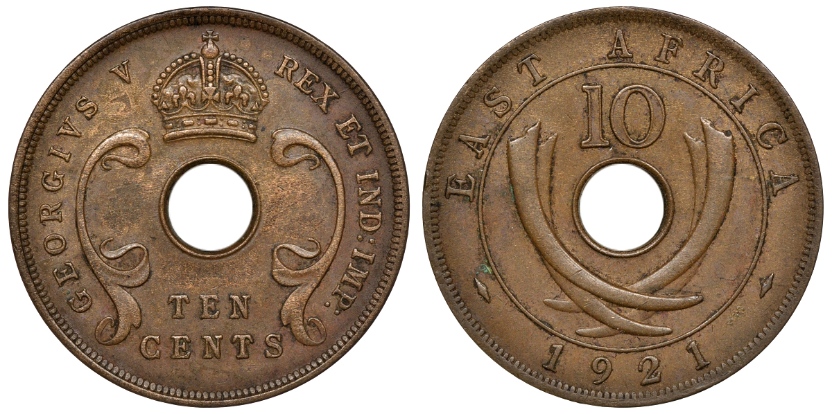Британская Восточная Африка 10 центов 1921 Георг V (1910-1936) KM 19 бронза 00-00