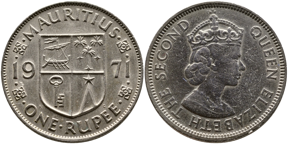 Маврикий 1 рупия 1971 Елизавета II (1952-) KM 35.1 медно-никель 37-914