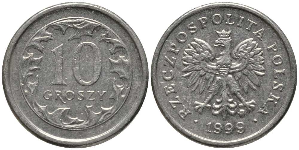 Польша 10 грошей 1999 MW KM 279 медно-никель 201-442