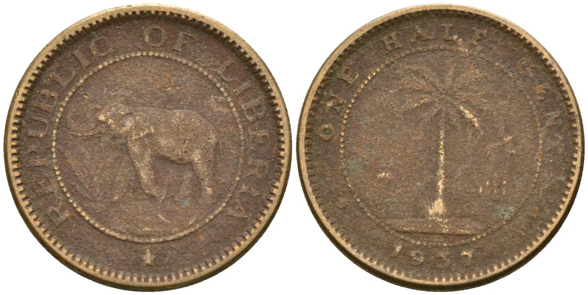 Либерия 1/2 цента 1937 KM 10 латунь 4174-366