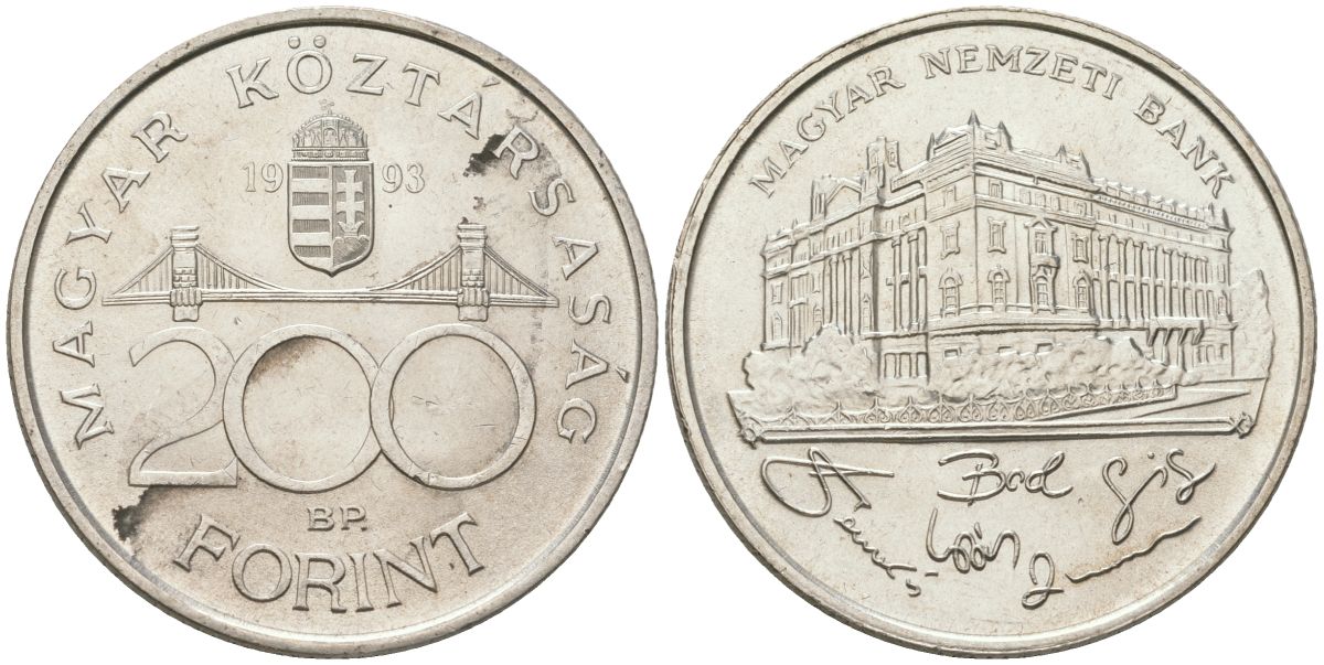 Венгрия 200 форинтов 1992 BP, национальный банк KM 689 серебро UNC 4137-1011