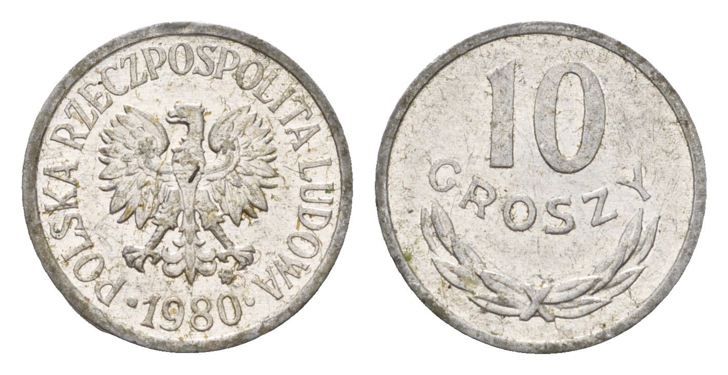 Польша 10 грошей 1980 Y AA47 алюминий 187-418