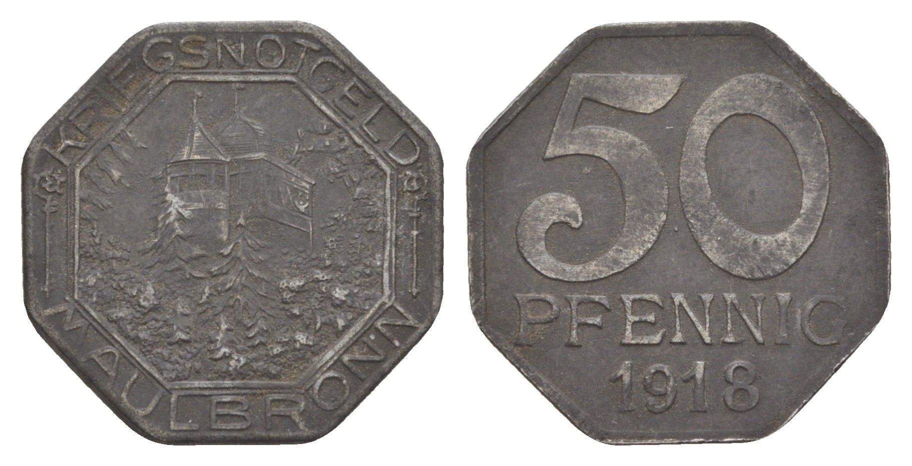 Маульбронн 50 пфеннигов 1918 Funck 325.3, Men05 16426.3, Men18 20605.3 железо 4636-1056