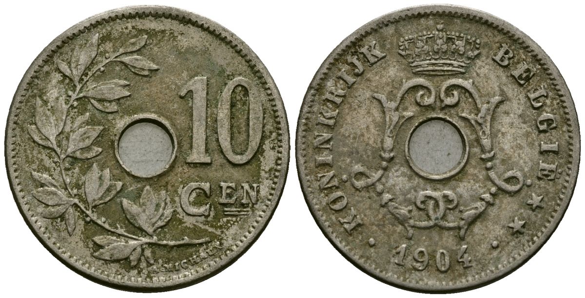 Бельгия 10 сантимов 1904 Belgie KM 53 медно-никель 4172-1144
