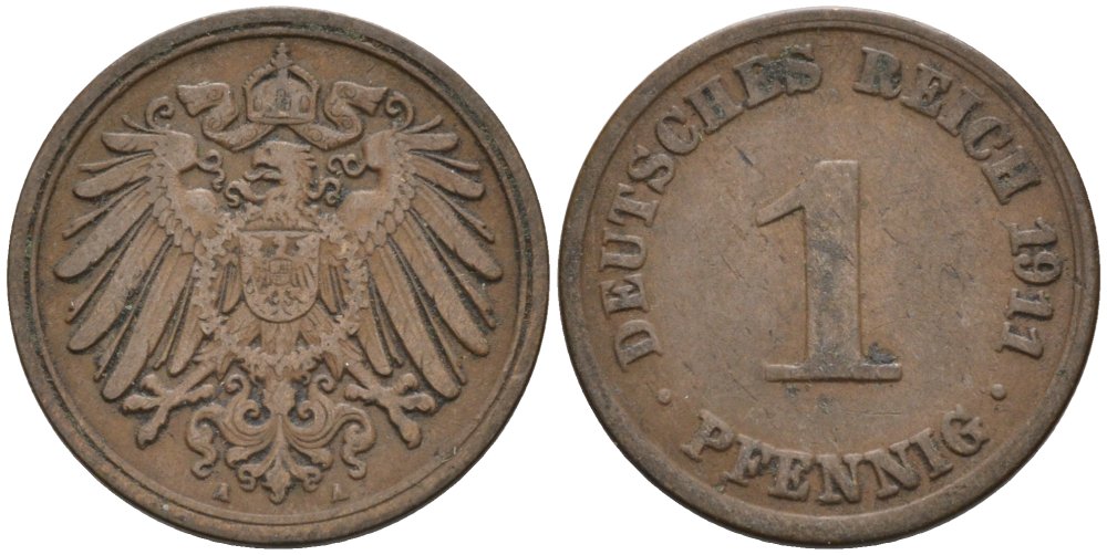 Германия 1 пфенниг 1911 A KM 10, J. 10 медь 4576-128