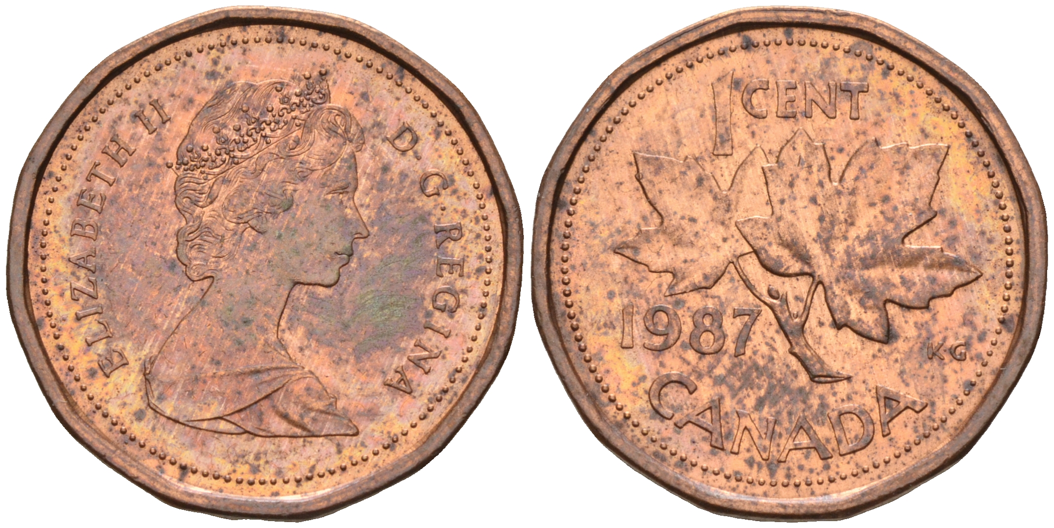 Канада 1 цент 1987 Елизавета II (1952-2022), кленовый лист KM 132 бронза    4147-317