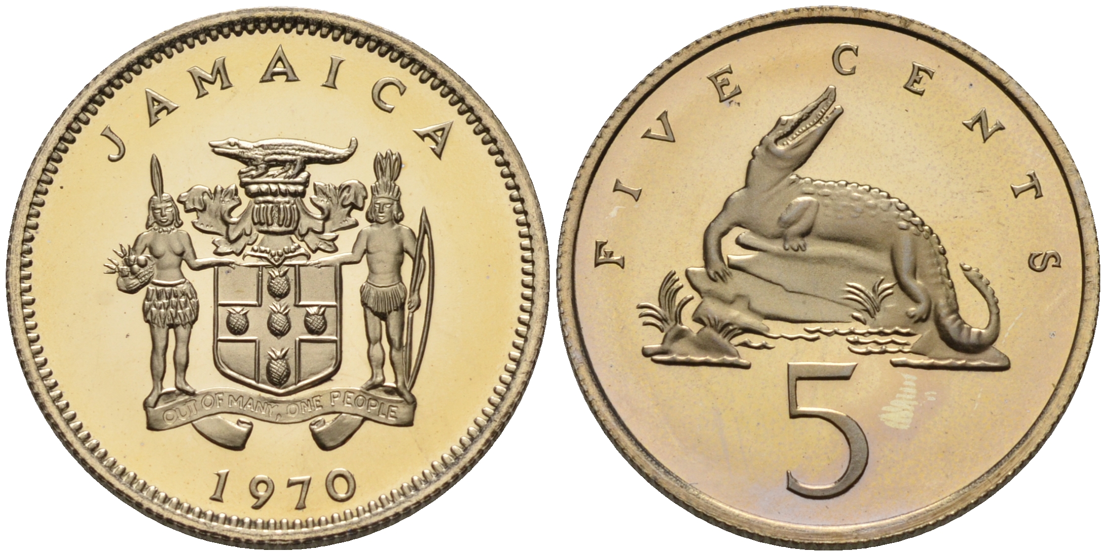 Ямайка 5 центов 1970 P, тираж 12000 экз., Франклин Минт KM 46 медно-никель PROOF 1096-2-54