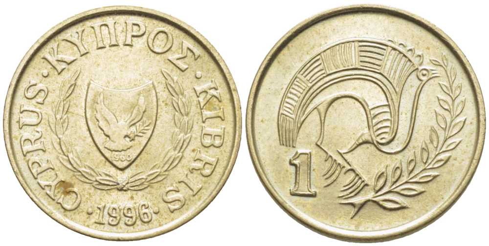 КИПР 1 ЦЕНТ 1996 ПТИЧКА KM 53.3 никель латунь 116-633